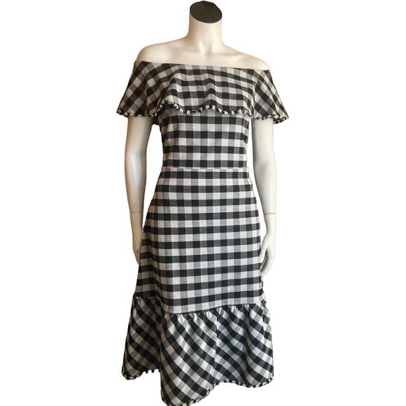 Ann Taylor Black and White Gingham Midi Dress - Picture 1 of 5